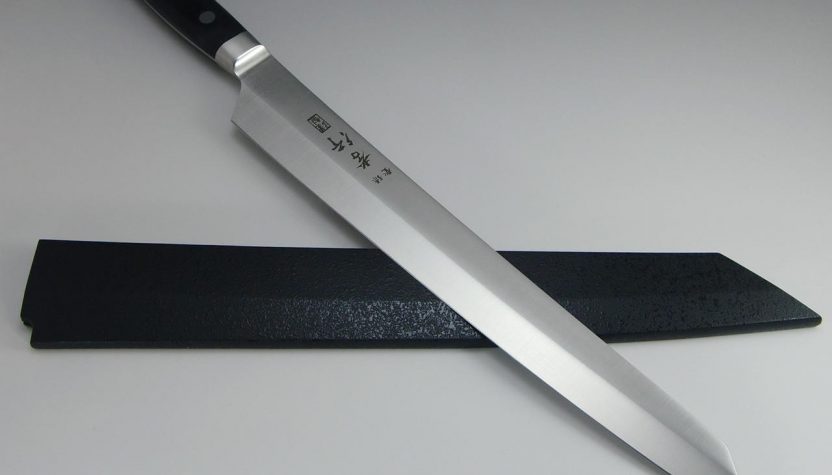 Sashimi Knife Selections: Sakai Takayuki 33-Layer VG10 Damascus Hammered Japanese Chef's Kiritsuke-Yanagiba (Sashimi) Knife 270mm and Tojiro Japanese-Style Shirogami White Steel Chef's Yanagiba (Sashimi) Knife 240mm